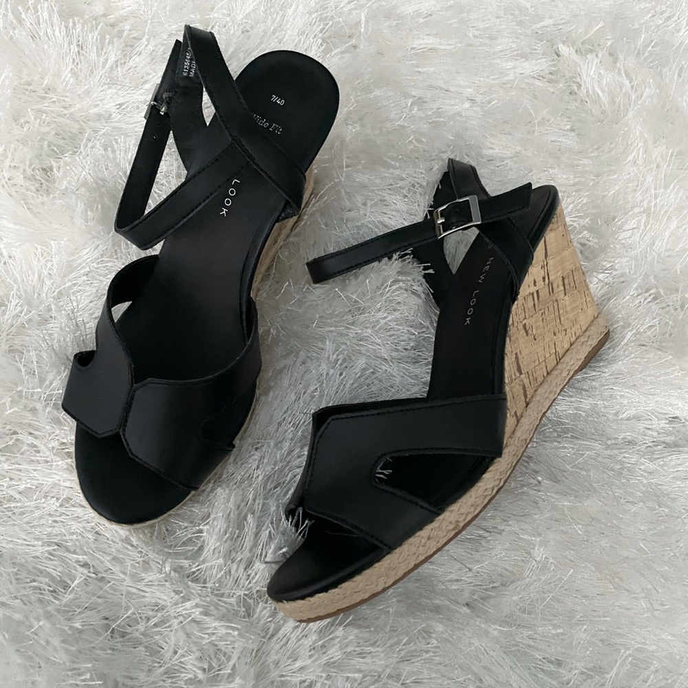 Faux Leather Cork Wedges (Wide Fit)